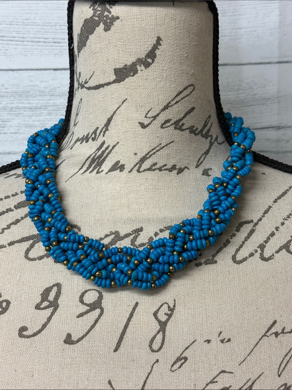 Braided Turquoise & Gold Beaded Statement Necklace